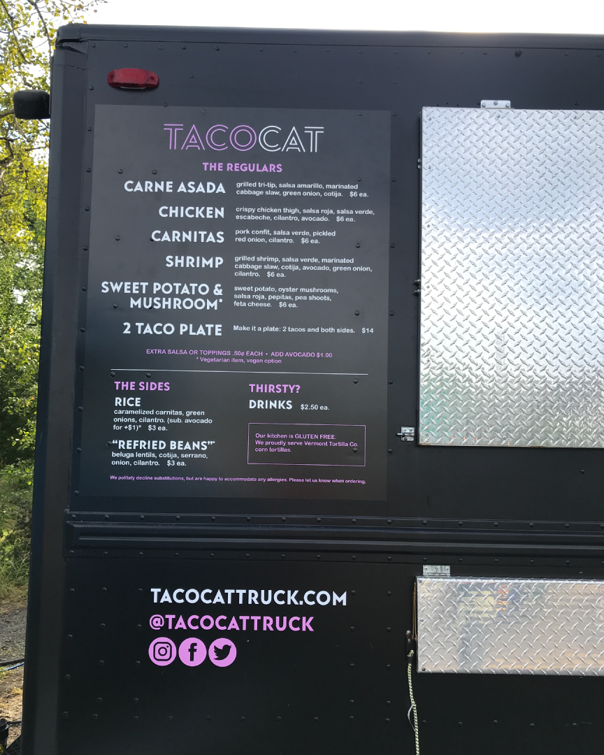 Taco Cat food truck menu sign by Alphagraphics Portsmouth